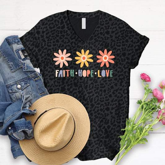 Faith Hope Love Flowers V-Neck