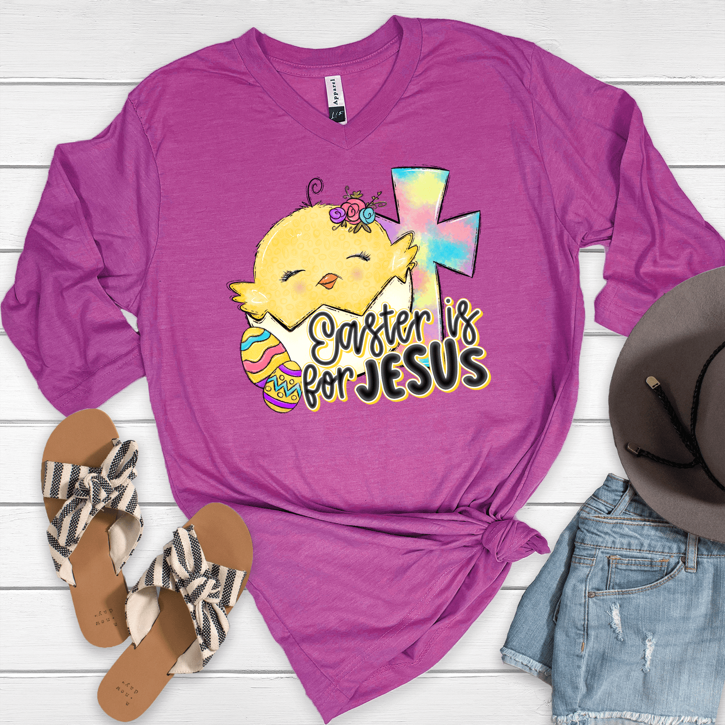 Easter is For Jesus 3/4 Sleeve V-Neck