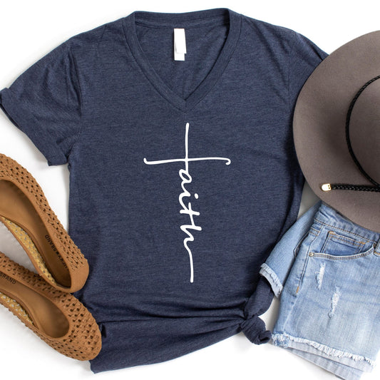 Faith Cross V-Neck Tee